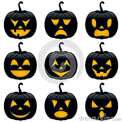 Halloween Black Pumpkins Collection Vector Illustration