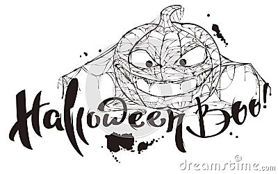 Halloween boo text. Pumpkin spider web silhouette makes boo Vector Illustration