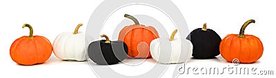 Halloween border of orange, black and white pumpkins isolated on white Stock Photo