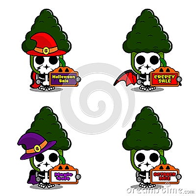 Halloween broccoli bone mascot costume Vector Illustration