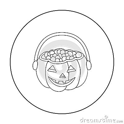 Halloween bucket icon in outline style isolated on white background. Black and white magic symbol stock vector Vector Illustration