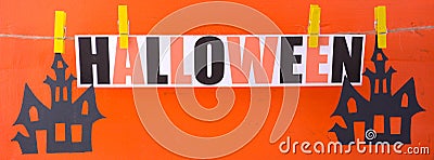 Halloween Bunting Garland Social Media Web Banner. Stock Photo