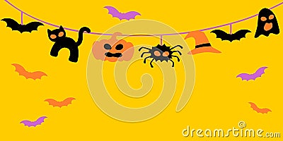 Halloween bunting on yellow background Vector Illustration