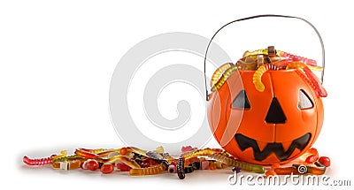Halloween candies in Jack-O-Lantern bag Stock Photo