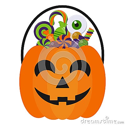 Halloween Candy Bucket and Candies Vector Illustration