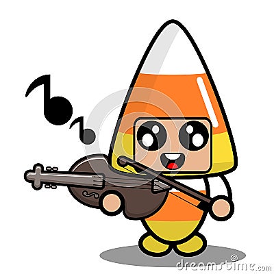 Halloween candy mascot costume playing violin Vector Illustration