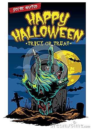 Halloween card design with zombie hand Vector Illustration