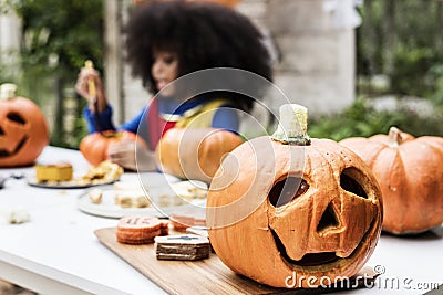 Halloween carved jack-o`-lantern pumpkin Stock Photo