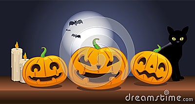 Halloween carved pumpkin heads Cartoon Illustration