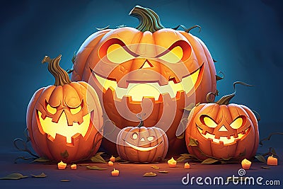 halloween carved pumpkins with candlelight inside Stock Photo