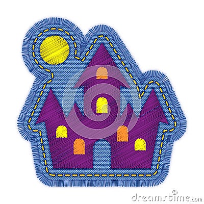 Halloween castle embroidery denim patch design Vector Illustration