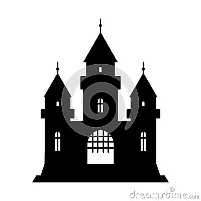 Halloween castle. Scary gothic house. Black silhouette Vector Illustration