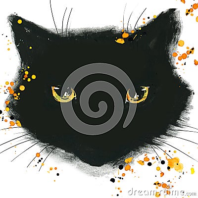 Halloween Cat poster for the holiday with the symbols of the holiday. Cartoon Illustration