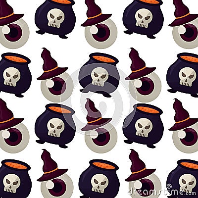 halloween cauldron with eye and hat witch pattern Cartoon Illustration