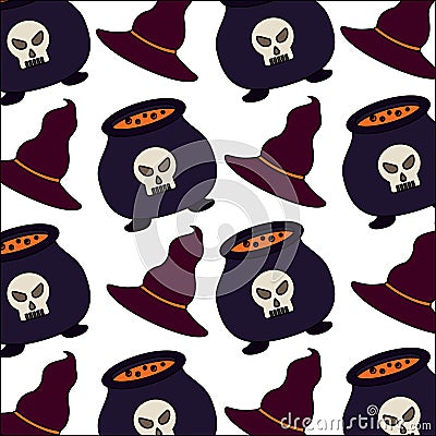 halloween cauldron with hat witch pattern Cartoon Illustration