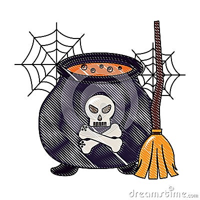 halloween cauldron potion skull cross bone Cartoon Illustration