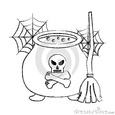 halloween cauldron potion skull cross bone Cartoon Illustration