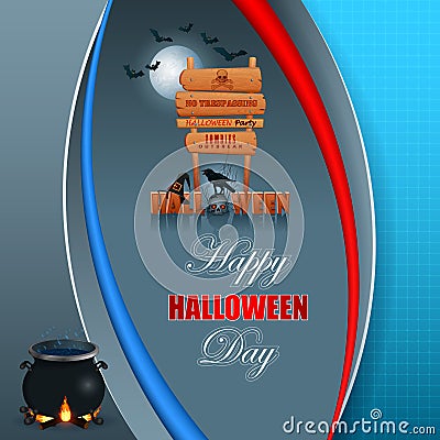 Halloween, celebration background with wooden sign Vector Illustration