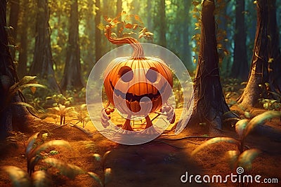 halloween celebration day with pumpkins, haunted house and people celebrating Stock Photo