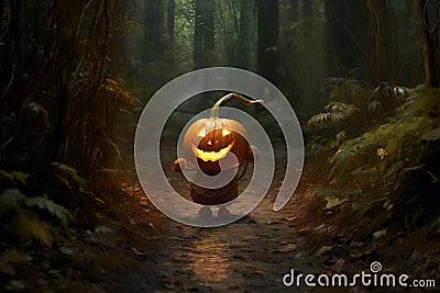 halloween celebration day with pumpkins, haunted house and people celebrating Stock Photo