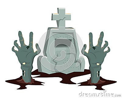 Halloween cemetery graveyard with zombie hand Vector Illustration