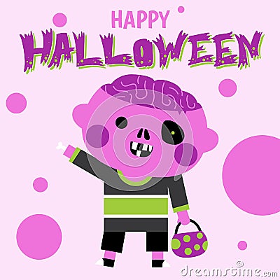 Happy halloween greeting card with cute character Vector Illustration