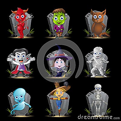 Halloween Character and Tombstone Set Stock Photo