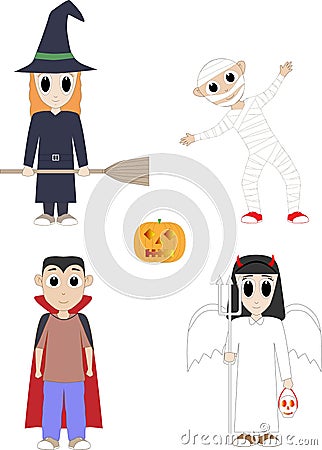 Cartoon of kids in Halloween costumes Vector Illustration