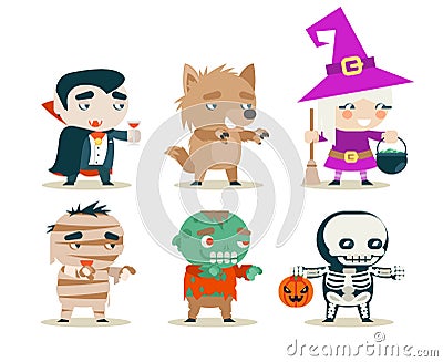Halloween children costume kids masquerade fantasy RPG game party characters icons set vector illustration Vector Illustration