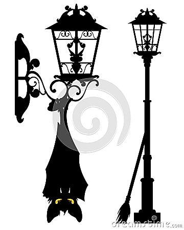 Halloween city streetlight with evil bat Vector Illustration