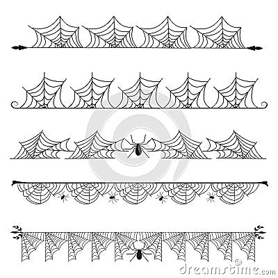 Halloween cobweb vector frame border separator and dividers line isolated on white with spider web for spiderweb scary Vector Illustration