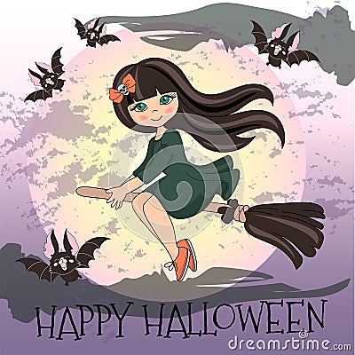 Halloween Color Vector Illustration Set HAPPY HALLOWEEN Stock Photo