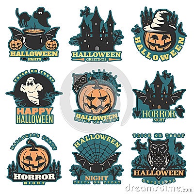 Halloween Colored Emblems Vector Illustration