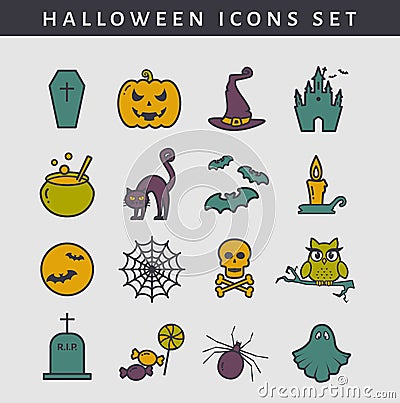 Halloween colored icons. Vector set. Vector Illustration