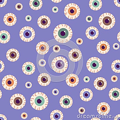 Halloween colorful eyeballs seamless pattern. For backdrop, wrapping paper, fabric, wallpaper, fashion prints Vector Illustration