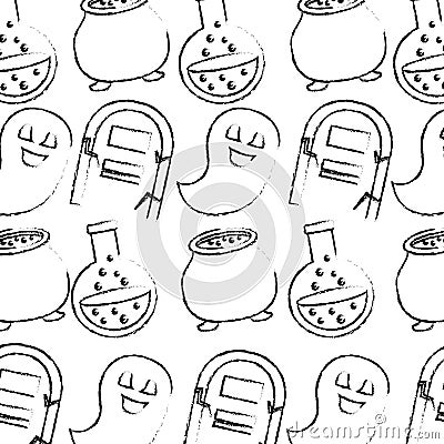 halloween comic tomb ghost cauldron and flask pattern Cartoon Illustration