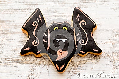 Halloween cookie with black bat shape Stock Photo