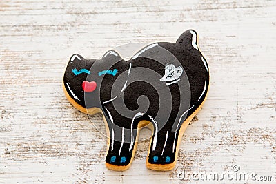 Halloween cookie with black cat shape Stock Photo