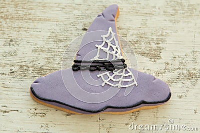 Halloween cookie with witch hat shape Stock Photo