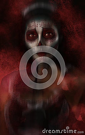 Halloween costume and makeup portrait of angry haunted woman ghost Stock Photo