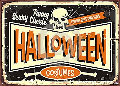 Halloween costumes retro shop sign Vector Illustration