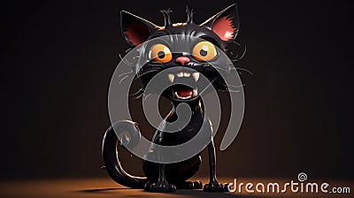 Halloween creepy black cat. Generative AI. Stock Photo