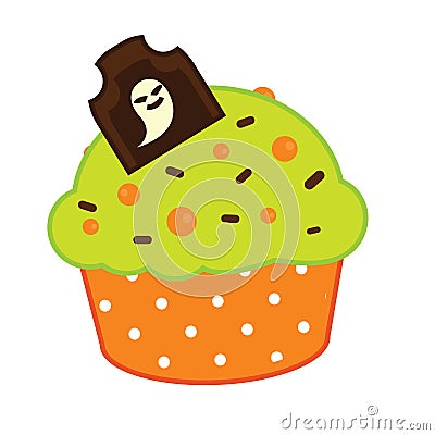Halloween cupcake icon with chcolate tombstone. vector icon Vector Illustration