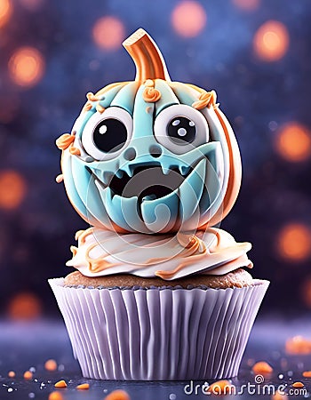 Halloween Cupcake Pumpkin face Stock Photo