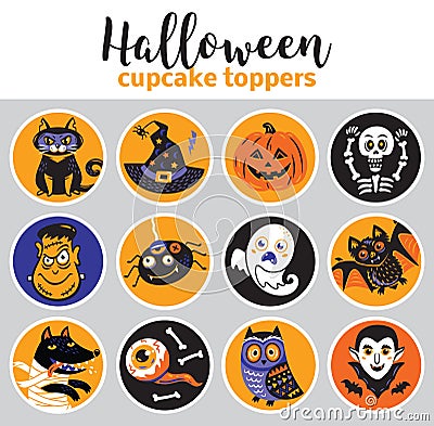 Halloween cupcake toppers Vector Illustration