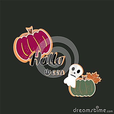Halloween cut vector illustraion with pumkin , ghost and phrase Halloween Vector Illustration