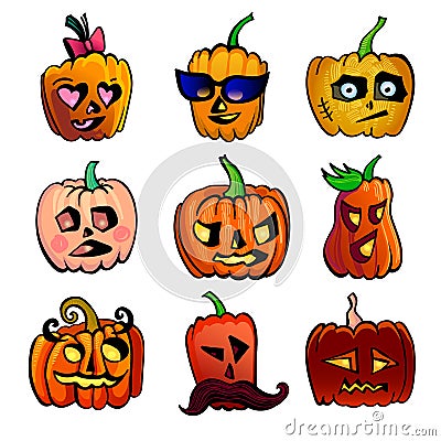 Halloween cute cartoon Pumpkin icons set Cartoon Illustration