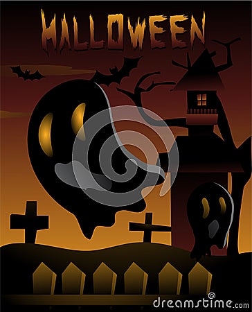 Halloween Cute Ghost template Vector Illustration