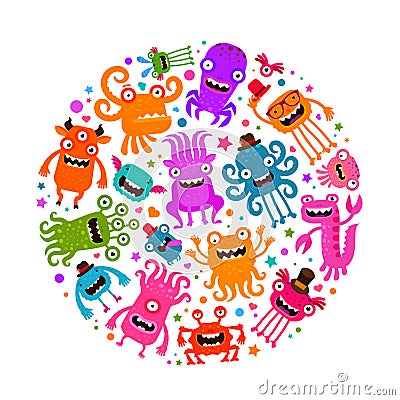 Halloween. Cute monsters or microbes. Cartoon vector illustration Vector Illustration