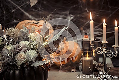 Halloween, decor elements and attributes of the holiday Stock Photo